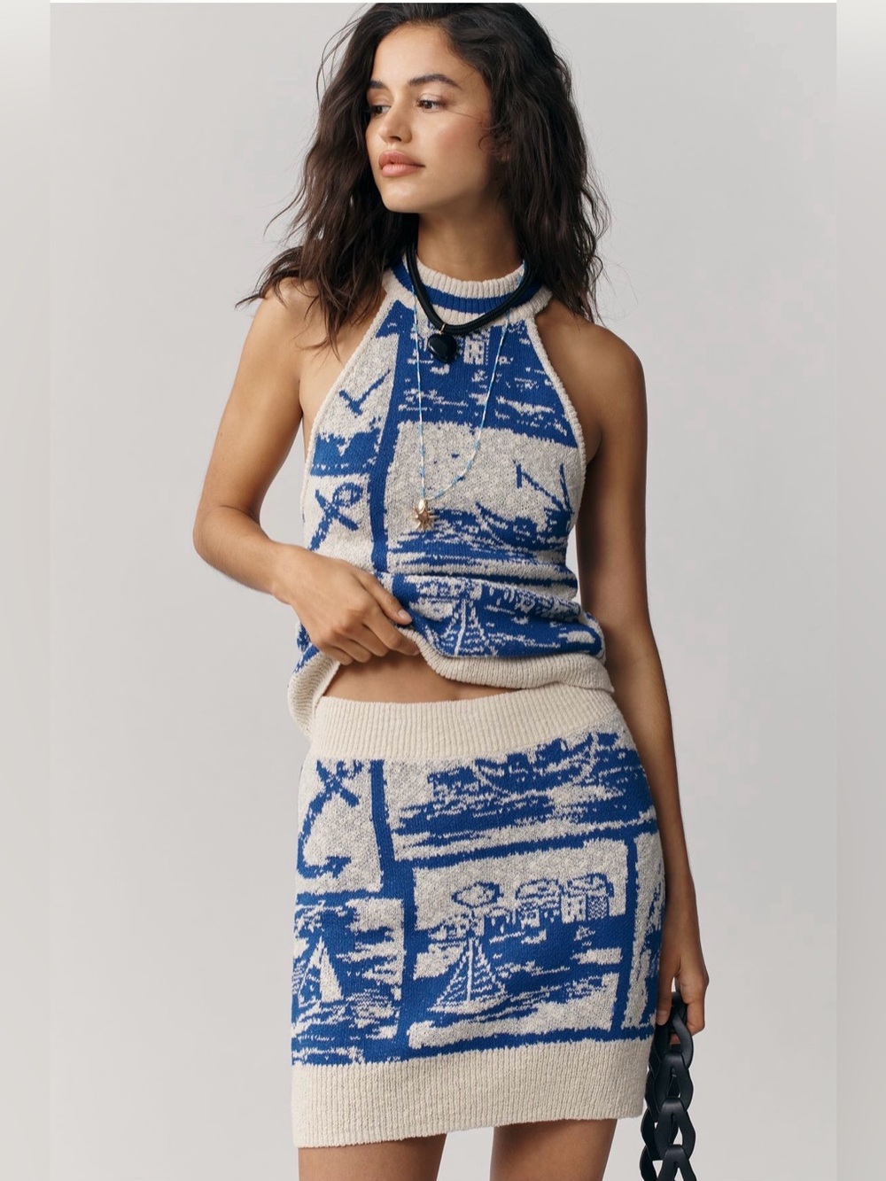 Anthropologie Maeve Sailing Scene Knit Mini Skirt